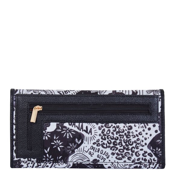 Black Printed Fabric Trifold Wallet & Card Holder – Women Organizer, ID Window - Picture 7 of 8